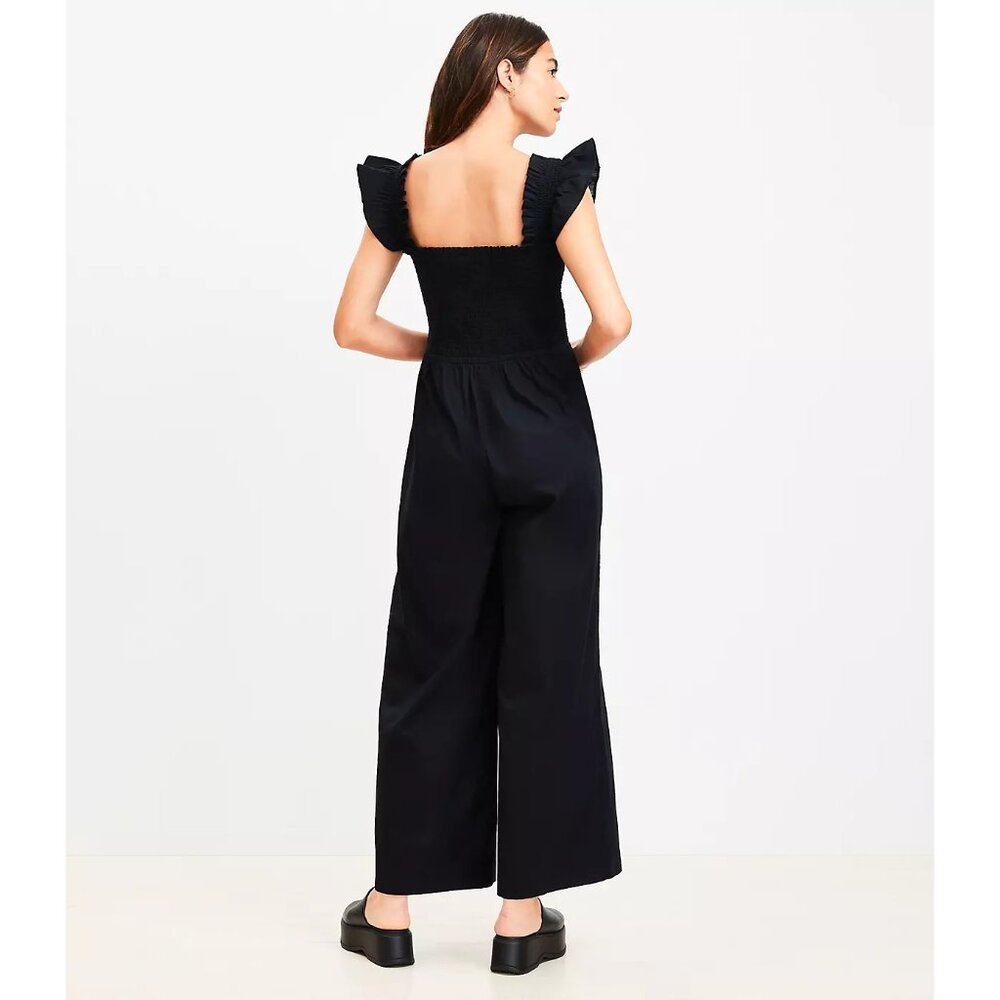 NWT Ann Taylor LOFT Beach Womens Size Medium Smocked Ruffle Strap Jumpsuit NEW - Picture 2 of 3